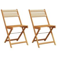 Bistrostoelen 2 st massief acaciahout en polypropeen beige - thumbnail