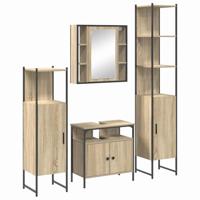 Badkamermeubelset met plank Wandgemonteerd Anders met opslag met de deur met spiegel 4 pcs Sonoma eiken - thumbnail