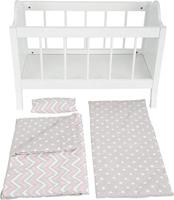 Small Foot houten poppenbed wit met beddengoed strepen, 4dlg. - thumbnail