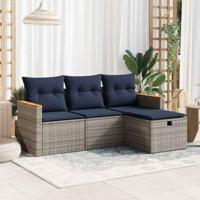 4-delige Loungeset met kussens poly rattan grijs - thumbnail
