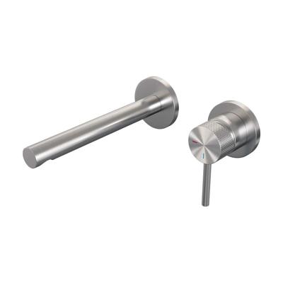 Brushed Carving inbouw wastafelmengkraan met rechte uitloop RVS geborsteld PVD