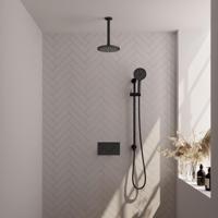 Zwarte inbouw regendouche set met drukknoppen en 20 cm douchekop - thumbnail