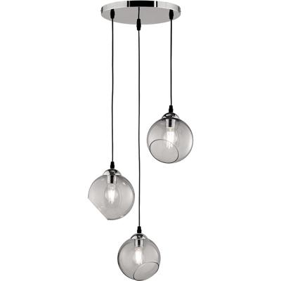 LED Hanglamp 3-lichts Rond - Mat Chroom Rookglas - Aluminium