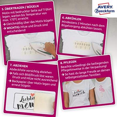 Avery-Zweckform My Design T-Shirt MD1001 Inkjet-textielfolie DIN A4 Voor licht textiel, Geoptimaliseerd voor inkjet 5 vellen Avery-Zweckform My Design T-Shirt MD1001 Inkjet-textielfolie DIN A4 Voor licht textiel, Geoptimaliseerd voor inkjet 5 vellen