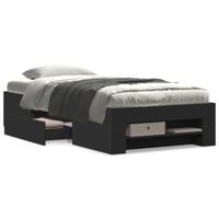 Bedframe bewerkt hout zwart 75x190 cm - thumbnail