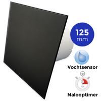 Whisper Pro-design Badkamerventilator - Ø125mm - Met Nalooptimer + Vochtsensor - Vlak Glas - Mat Zwart - thumbnail
