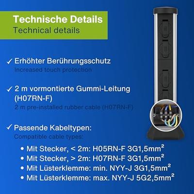 Buitenstopcontact paal kunsstof 4 stopcontacten 58 hoog 2 meter snoer met stekker