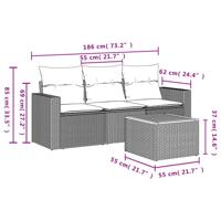 4-delige Loungeset met kussens poly rattan grijs - thumbnail