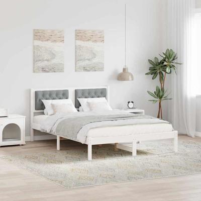 Bedframe met hoofdeinde Lichtgrijs 150 x 200 cm Stof Bedframe met hoofdeinde Lichtgrijs 150 x 200 cm Stof