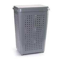 Grote wasmand/opberg mand met deksel 50 liter in het grijs - Wasmanden - thumbnail