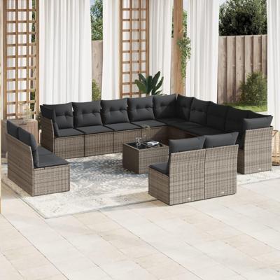 14-delige Loungeset met kussens poly rattan grijs