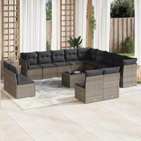 14-delige Loungeset met kussens poly rattan grijs - thumbnail