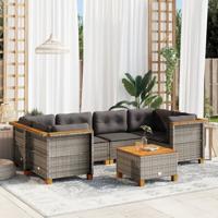 7-delige Loungeset met kussens poly rattan grijs - thumbnail
