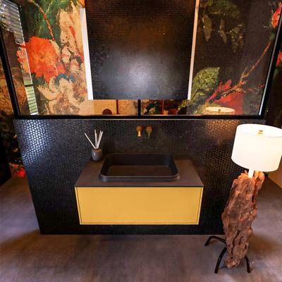 Badkamermeubelset Mondiaz Erin 80 cm met 1 Lade met RIDGE Wastafel Midden Urban Zonder Kraangaten Greeploos Mat Ocher Badkamermeubelset Mondiaz Erin 80 cm met 1 Lade met RIDGE Wastafel Midden Urban Zonder Kraangaten Greeploos Mat Ocher