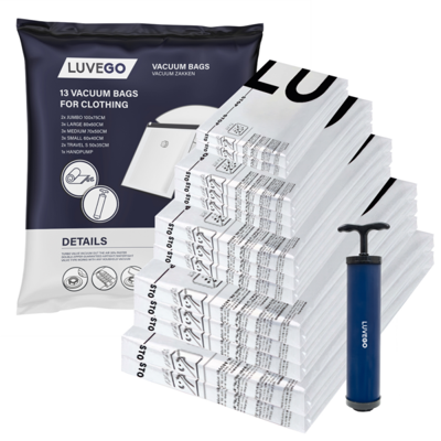 Luvego Vacuumzakken Kleding & Dekbedden - 14 Stuks / 5 Maten - Reiszakken Vacuum Opbergzakken Incl. Handpomp