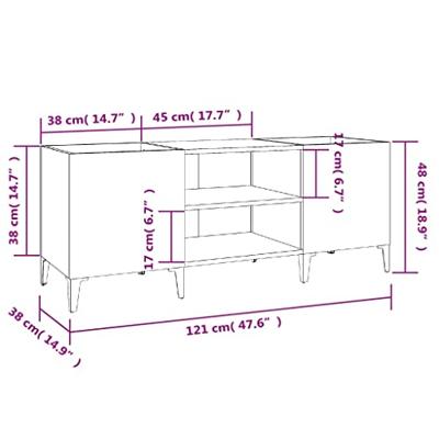 Platenkast 121x38x48 cm bewerkt hout grijs sonoma eikenkleurig - thumbnail