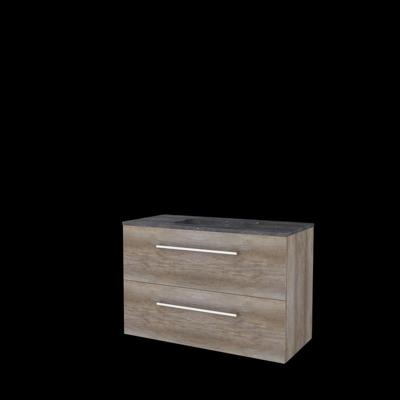 Basic-Line Start 46 Badkamermeubelset - 100 x 46 cm - Met Grepen - 2 Lades - Hardstenen Wastafel - Zonder Kraangat - Scotch Oak