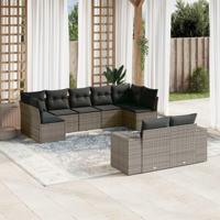 9-delige Loungeset met kussens poly rattan grijs - thumbnail