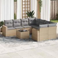 9-delige Loungeset met kussens poly rattan beige - thumbnail