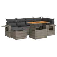 7-delige Loungeset met kussens poly rattan grijs - thumbnail