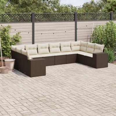 11-delige Loungeset met kussens poly rattan bruin - thumbnail
