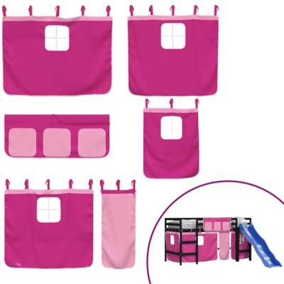 Kinderhoogslaper met gordijnen 80x200 cm grenenhout roze - thumbnail
