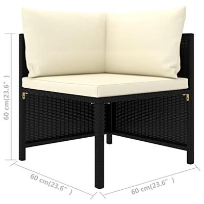 5-delige Loungeset met kussens poly rattan zwart - thumbnail