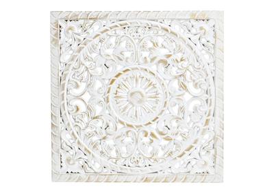 Wandhanger met bloemendecor van hout, wit/goud (B/H/D) 39x39x1 cm