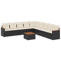 10-delige Loungeset met kussens poly rattan zwart - thumbnail
