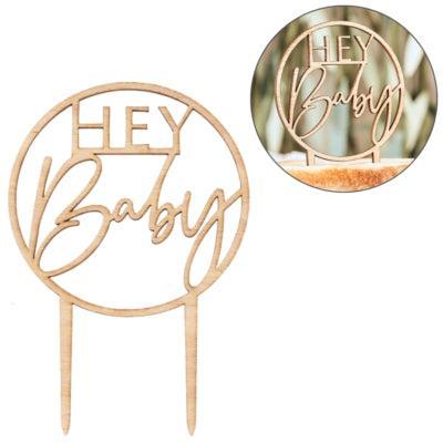 Ginger Ray taarttopper hey baby hout 18 cm | 20 stuks