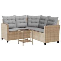 Tuinbank met tafel en kussens L-vormig beige poly rattan - thumbnail
