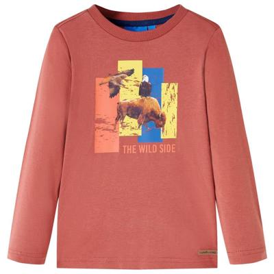 Kindershirt met lange mouwen rund en vogelprint 140 hennakleurig Kindershirt met lange mouwen rund en vogelprint 140 hennakleurig