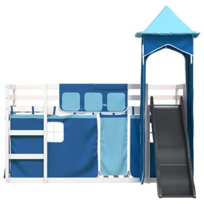 Stapelbed met glijbaan en gordijnen blauw 90x200 cm