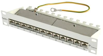 TELEGÄRTNER J02022A0057 Patch Panel Cat.6A (diep) 1HE 12x RJ45 lichtgrijs