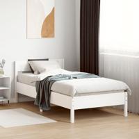 Bedframe met hoofdbord massief grenenhout wit 75x190 cm - thumbnail
