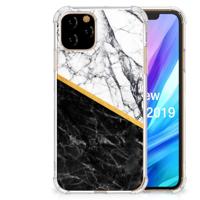 Apple iPhone 11 Pro Anti-Shock Hoesje Marmer Wit Zwart - Origineel Cadeau Man - thumbnail