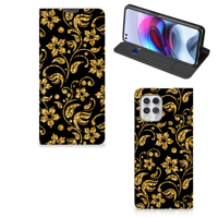 Motorola Moto G100 Smart Cover Gouden Bloemen - thumbnail