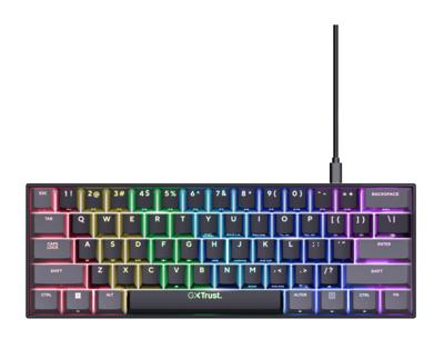 Trust gxt 867 acira 60% mini mechanisch gaming toetsenbord (zwart, us lay-out (qwerty), outemu red, 60%, rgb)
