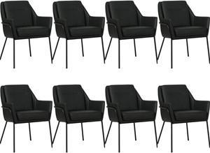 Set van 8 Zwarte leren industriële design eetkamerstoelen Mix - Toledo Leer Nero (zwart leer)