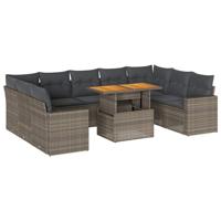 10-delige Loungeset met kussens poly rattan grijs - thumbnail