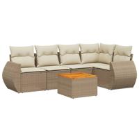 6-delige Loungeset met kussens poly rattan beige - thumbnail