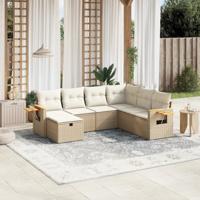 7-delige Loungeset met kussens poly rattan beige - thumbnail