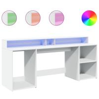 Bureau met LED-verlichting 200x55x91 cm bewerkt hout wit - thumbnail
