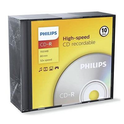 Philips CD-R blanco (700 MB data/80 minuten, 52x high speed opname, 10er slim case)