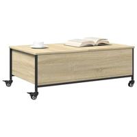 Salontafel met wielen 91x55x34 cm bewerkt hout sonoma eiken - thumbnail