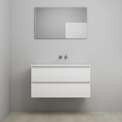 On-Line Badkamermeubelset - 100 cm - Voorgemonteerd - Acryl Wastafel - zonder Kraangat - Spiegel - Hoogglans Wit