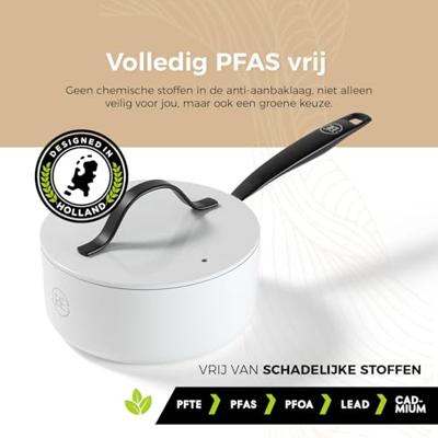 BE Living Steelpan met deksel ø 18 cm - keramische anti-aanbaklaag - PFAS-vrij - geschikt voor alle warmtebronnen - wit - thumbnail