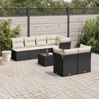 8-delige Loungeset met kussens poly rattan zwart - thumbnail