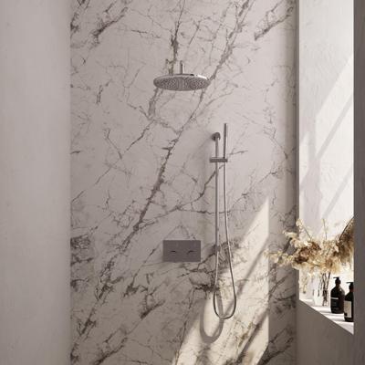 Brauer Chrome Carving Thermostatische Regendoucheset Inbouw - Hoofddouche 30 cm - Gebogen Wandarm - Met Drukknoppen - Handdouche Staaf - Doucheslang - Geintegreerde Glijstang - Chroom