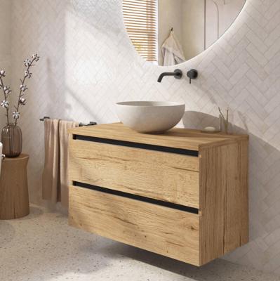 Saqu Gaia badmeubel incl. afdekblad 100x51x62cm eiken marcato - zwarte greeplijst